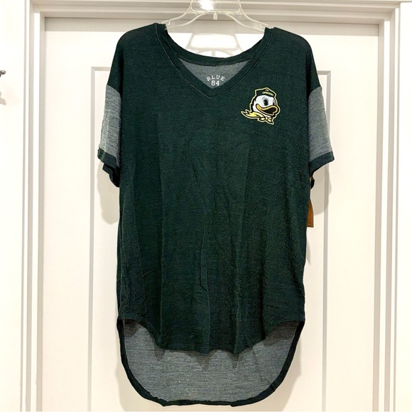 NWT [Blue 84] Oregon Ducks NCAA Short-Sleeved High Low T-Shirt Green Women’s L - Picture 2 of 8
